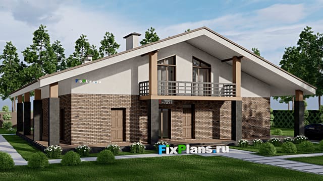 Одноэтажный дом с мансардой  F-7091