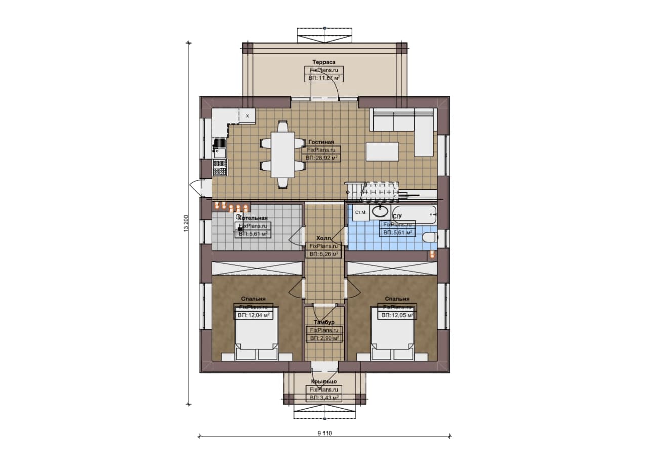 Планировка Одноэтажный дом F-20924